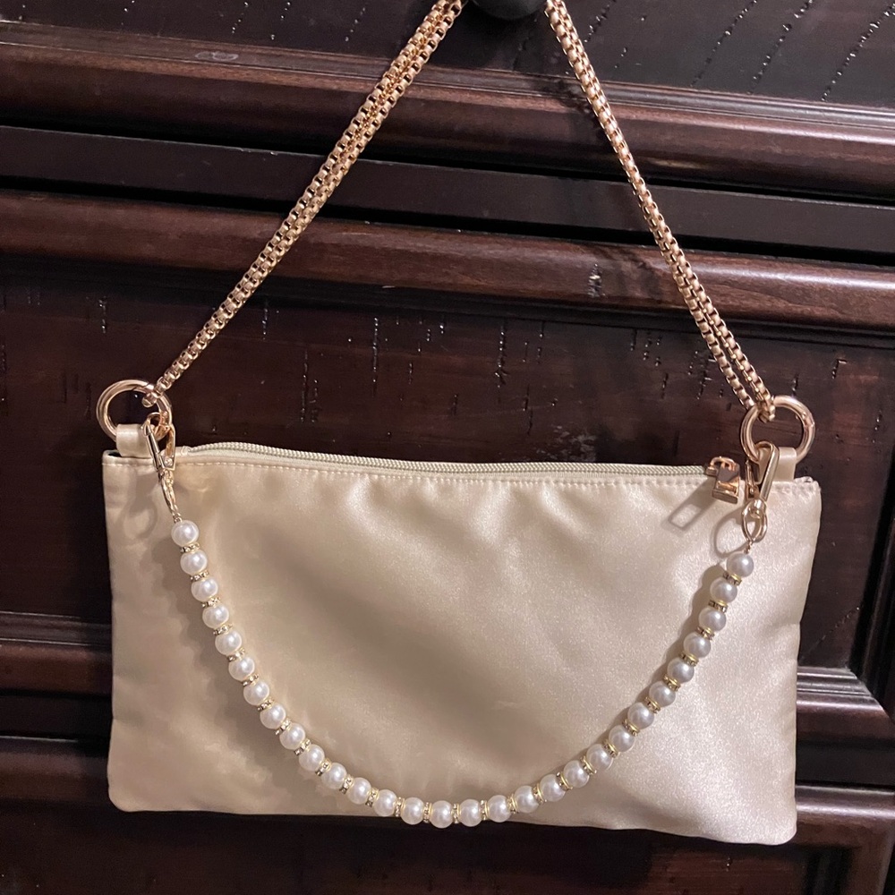 Woman’s satin evening handbag prom clutch purse shoulder bag with 2 bag chains